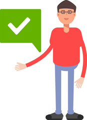 Nerd Boy Character and Check Mark
