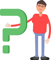 Nerd Boy Character and Question Mark
