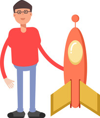 Nerd Boy Character and Rocket
