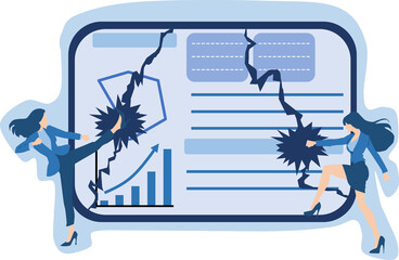 スマホ(タブレット)を破壊する女性のイラスト