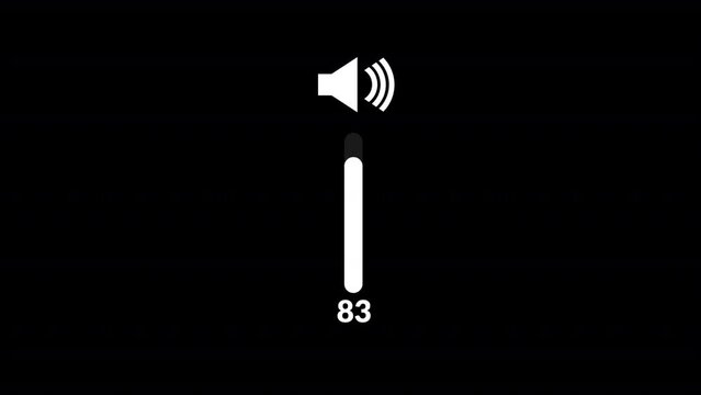 Modern Volume Slider Animation on Black background. sound Animation 0 to 100 Animation.
