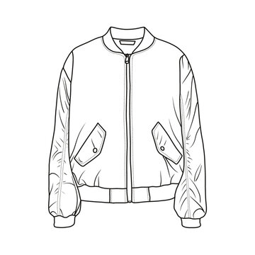 recommend clip art: Technical sketch drawing Illustration of women bomber jacket line art, suitable for your for kids coloring book outline vector doodle illustration, front view isolated on white background