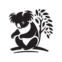 Koala Serenity: Vector Koala Silhouette - Embracing the Peaceful Charm of Australia's Beloved Tree-Dweller. Koala Illustration, Koala Vector.
