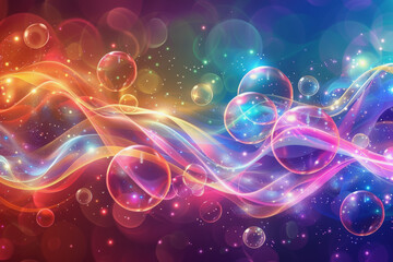 Abstract PC desktop wallpaper background with flying bubbles on a colorful background. AI Generated.