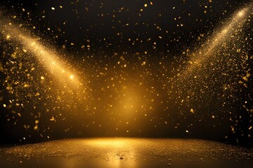 golden confetti shower cascading onto a festive stage - obrazy, fototapety, plakaty