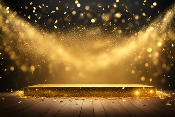 golden confetti shower cascading onto a festive stage - obrazy, fototapety, plakaty
