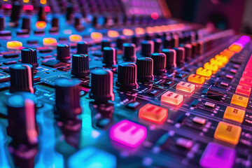 Fototapeta premium High-definition recording studio, crystal-clear sound with visually striking LED panel designs.