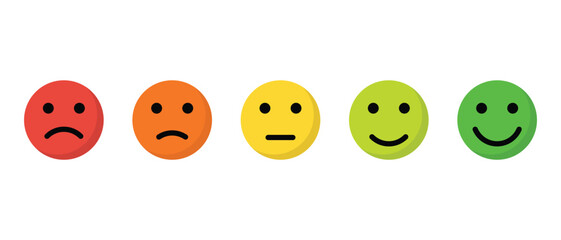 Customer satisfaction level icon in flat style. Five facial expression of feedback concept
