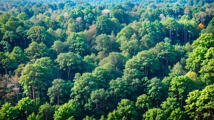 Natural scenery of a large, Green forest landscape, outdoor exploration of nature