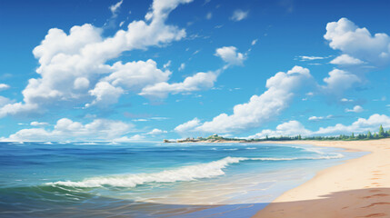 Beach under blue sky and white clouds