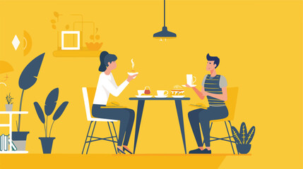 Breakfast yellow concept with people scene