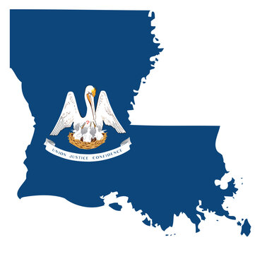 Outline of the borders of the U.S. state of Louisiana with a flag