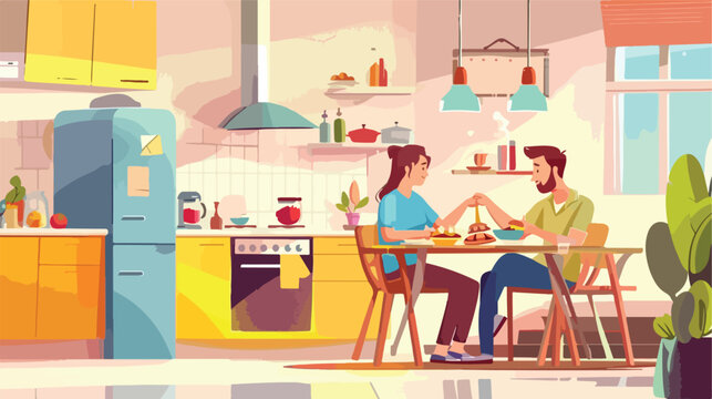 Breakfast yellow concept with people scene