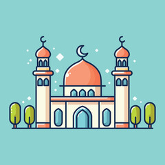 Mosque design on blue sky background vector cartoon illustration
