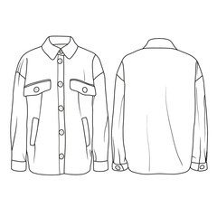 Template vector drawing Illustration of Shirt Women denim Jacket line art, suitable for your for coloring book outline vector doodle illustration, front and back view isolated on white background