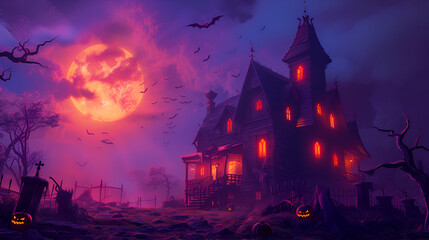 Haunted Halloween house. generative ai
