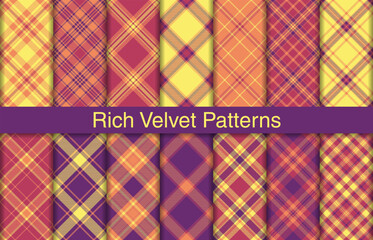 Rich velvet plaid bundles, textile design, checkered fabric pattern for shirt, dress, suit, wrapping paper print, invitation and gift card.