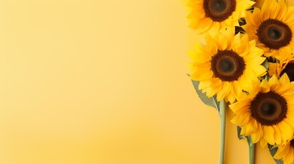 bunch of sunflowers on side of light yellow pastel colored background