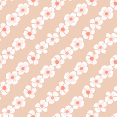 Peach fuzz pastel floral seamless pattern with hand drawn line art flower for textile, wallpaper, scrapbook, cover in shabby chic style. Vector background.