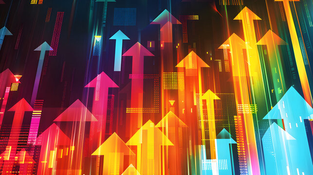 Colorful arrows ascending on digital growth chart