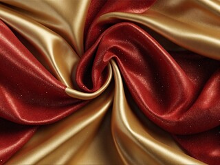 Luxury red and golden silk fabric background. Elegant satin cloth texture banner