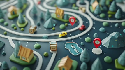 Road Map With Navigation Icons
