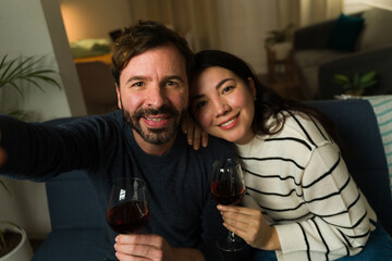 Beautiful married couple having a romantic date at home