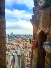 View of Barcelona, Spain,  from the highest point of the Basilica de la sagrada Familia.