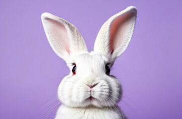 Obraz premium White rabbit on pastel background space for text