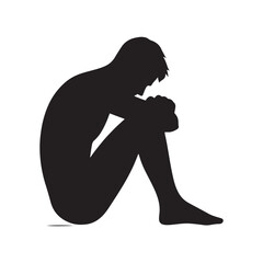 Solitude's Shadow: Vector Sad Man Silhouette - Expressing the Weight of Emotion in Minimalistic Form. depressed man vector, sad person illustration.