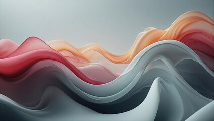 Colorful wavy smoke background. Gradient abstract soft waves banner with gray and orange on light gray background  - obrazy, fototapety, plakaty