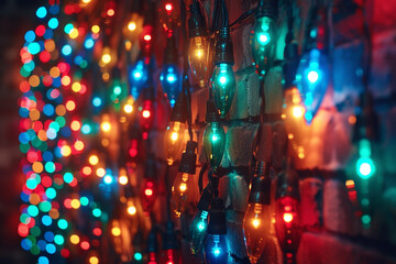 Obraz na płótnie Canvas Christmas Lights With Different Colors And Shapes Twinkling On A Wall