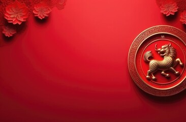 Happy Chinese New Year banner backdrop template. Decoration traditional festival paper fans with lantern on red background.