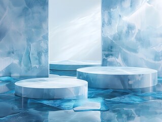 Ice Sculptures Underwater in Minimalist Stage Design