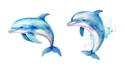 Dolphin, watercolor clipart illustration with isolated background.