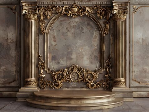 Ornate Gold and Stone Fireplace in Gilded Age Style
