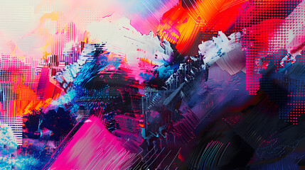 Colorful abstract digital painting with dynamic brush strokes and textured patterns
