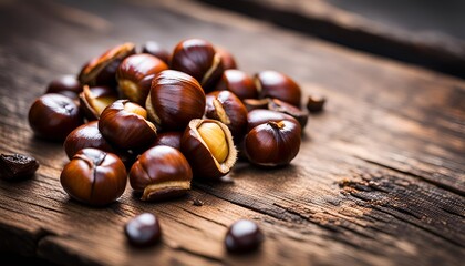 Roasted chestnuts on an old board