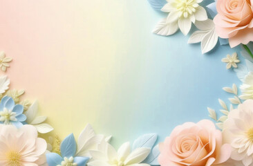 Background with flowers in pastel shades. Pastel flowers empty space for text