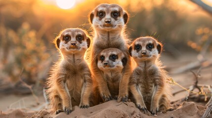 a group of meerkats are sitting on top of each other in the sand - Powered by Adobe