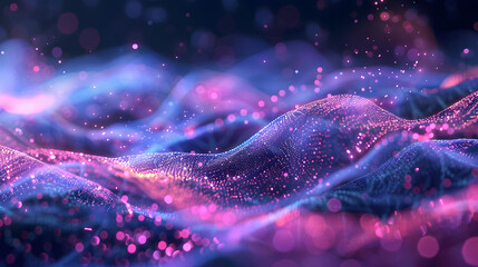 Naklejka premium Vibrant digital landscape with glowing particles and waves