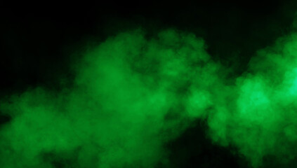 Abstract green misty fog on isolated black background. Smoke stage studio. Texture overlays. The concept of aromatherapy.
