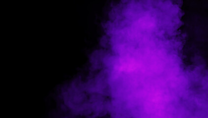 Abstract purple misty fog on isolated black background. Smoke stage studio. Texture overlays. The concept of aromatherapy.