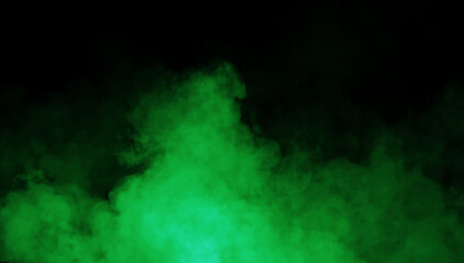 Abstract green misty fog on isolated black background. Smoke stage studio. Texture overlays. The concept of aromatherapy.