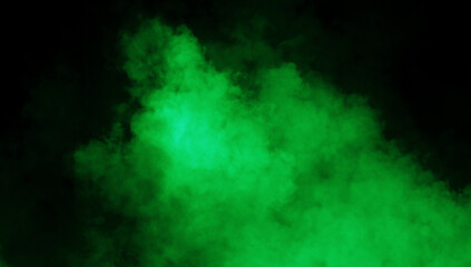 Abstract green misty fog on isolated black background. Smoke stage studio. Texture overlays. The concept of aromatherapy.
