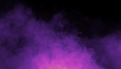Abstract purple misty fog on isolated black background. Smoke stage studio. Texture overlays. The concept of aromatherapy.