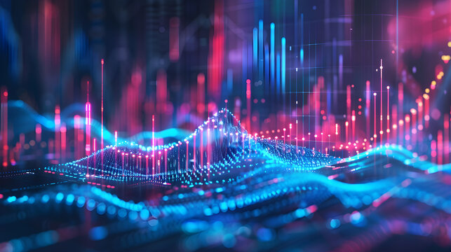 Digital data landscape with vibrant light peaks - Powered by Adobe