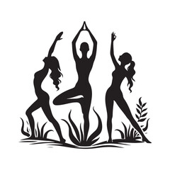 Fototapeta premium Yoga Serenity: Vector Yoga Lady Silhouette - Embodying Peace and Tranquility in Graceful Form. yoga illustration, yoga lady, yoga lady vector.