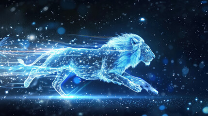 Running lion patronus made of magical blue energy