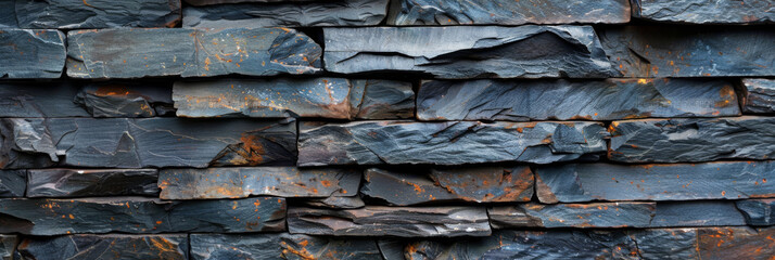 Stacked slate stones create a richly textured wall